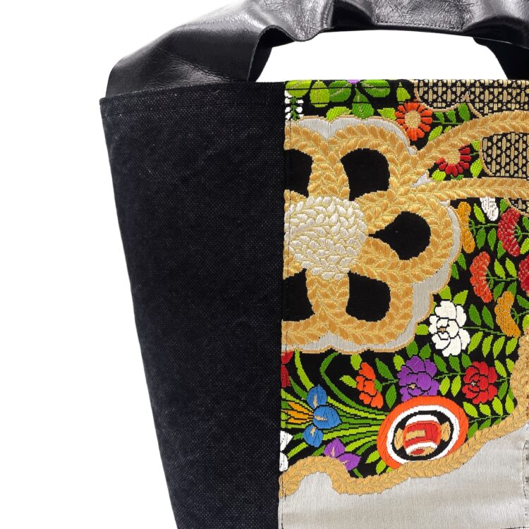 Large Kimono Black Canvas Tote Bag Flower Field