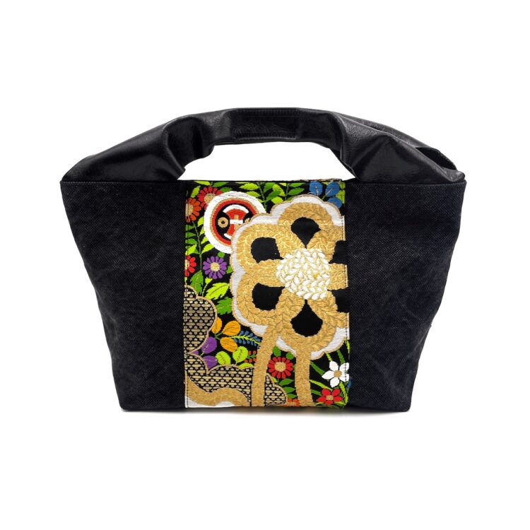 Kimono Black Canvas Tote Bag Flower Field
