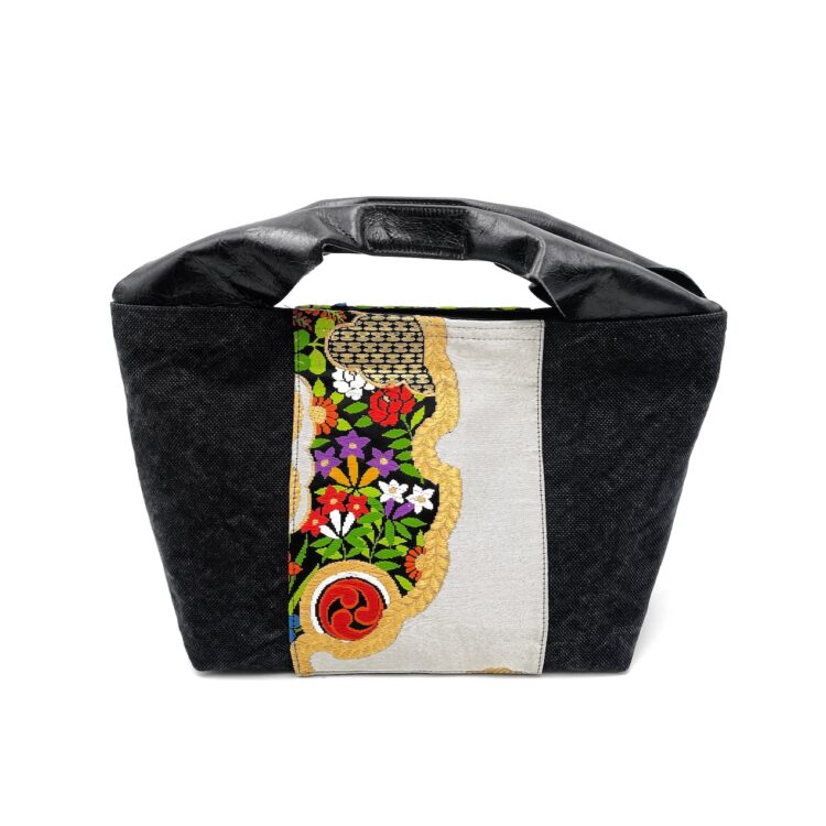 Kimono Black Canvas Tote Bag Flower Field