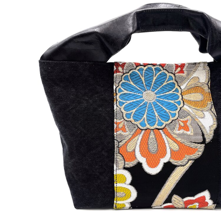 Kimono Black Canvas Tote Bag Colorful Flower