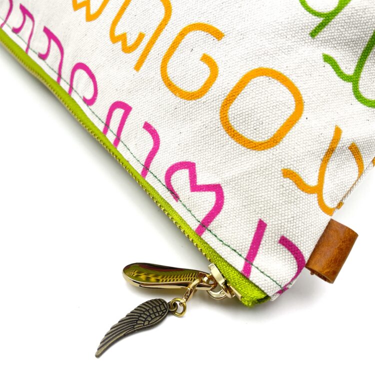 Cosmetic Zipper Pouch Thai Numbers Rainbow Green