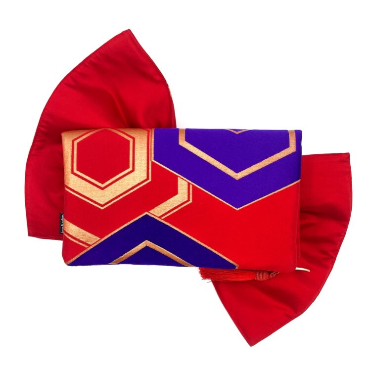 Kimono Ribbon Clutch Bag Red Hexagon