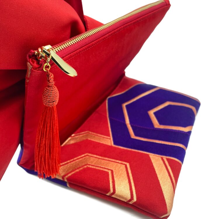 Kimono Ribbon Clutch Bag Red Hexagon