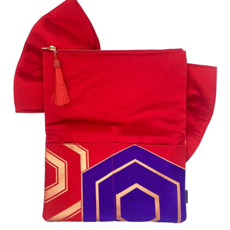 Kimono Ribbon Clutch Bag Red Hexagon