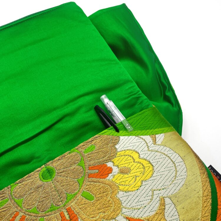 Kimono Ribbon Clutch Bag Golden Flower Green