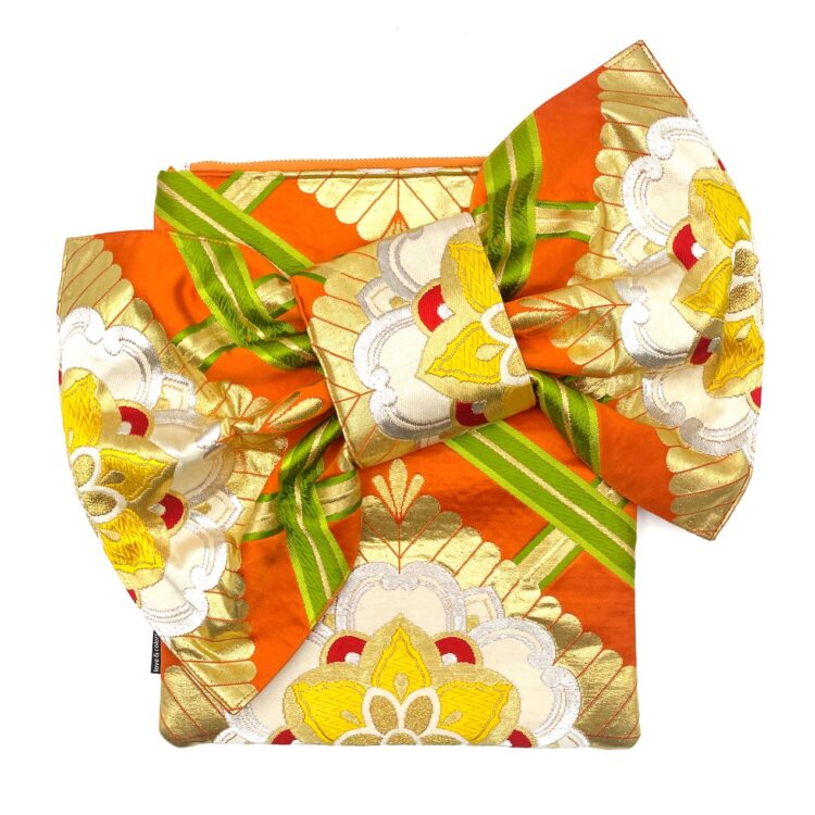 Kimono Ribbon Clutch Bag Orange Flower