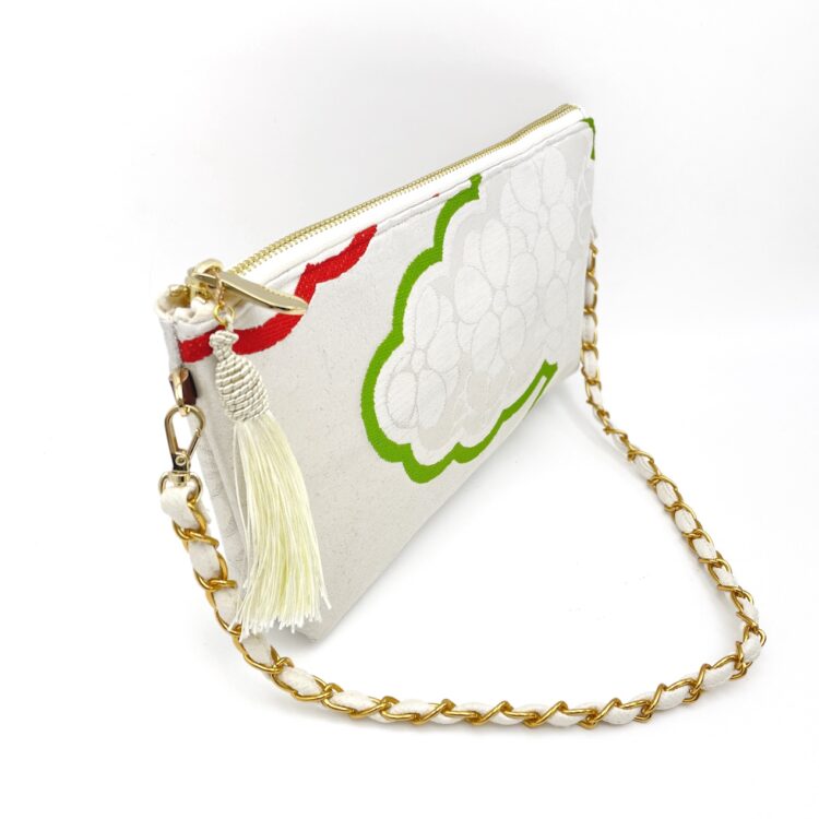 Kimono Short Chain Shoulder Bag Flower Classic White