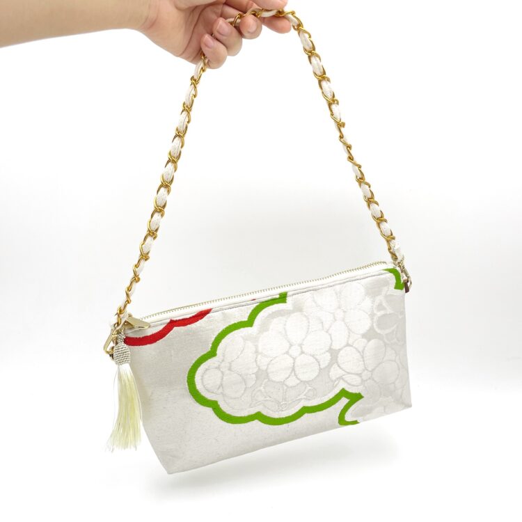 Kimono Short Chain Shoulder Bag Flower Classic White