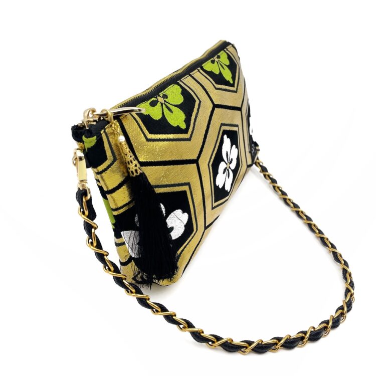 Kimono Short Chain Shoulder Bag Golden Hexagon Pattern