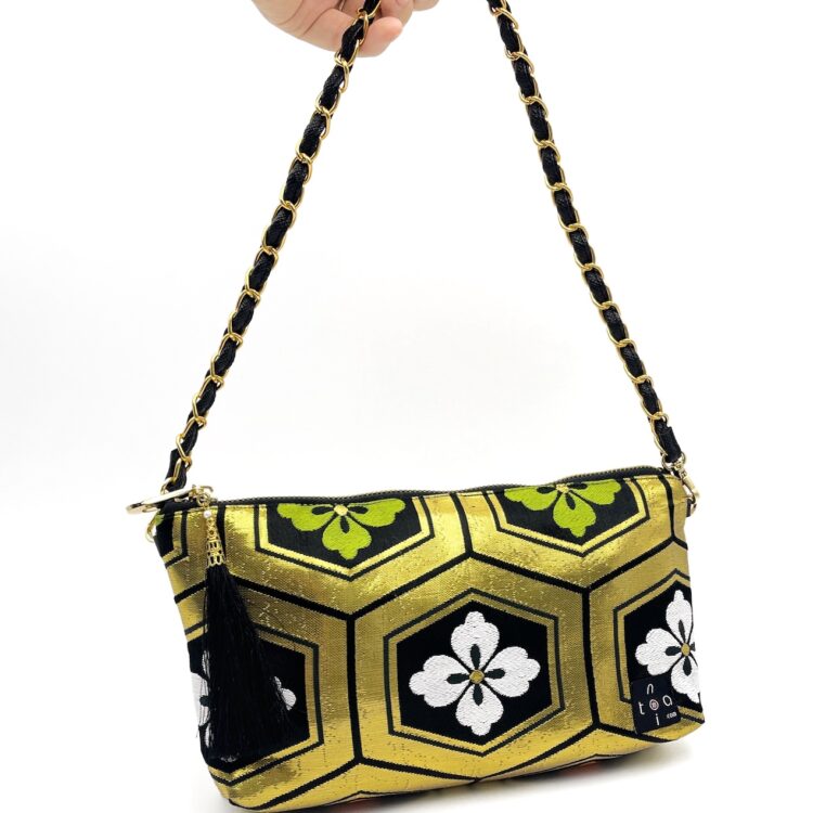 Kimono Short Chain Shoulder Bag Golden Hexagon Pattern