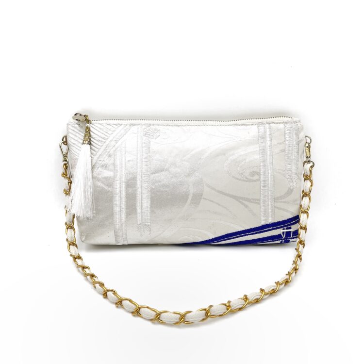 Kimono Short Chain Shoulder Bag Flower Pattern White