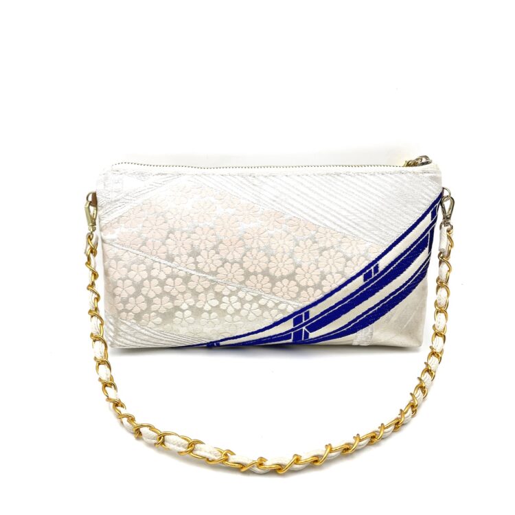 Kimono Short Chain Shoulder Bag Flower Pattern White