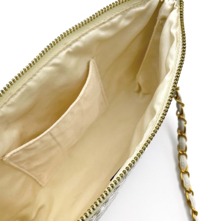 Kimono Short Chain Shoulder Bag Flower Pattern White