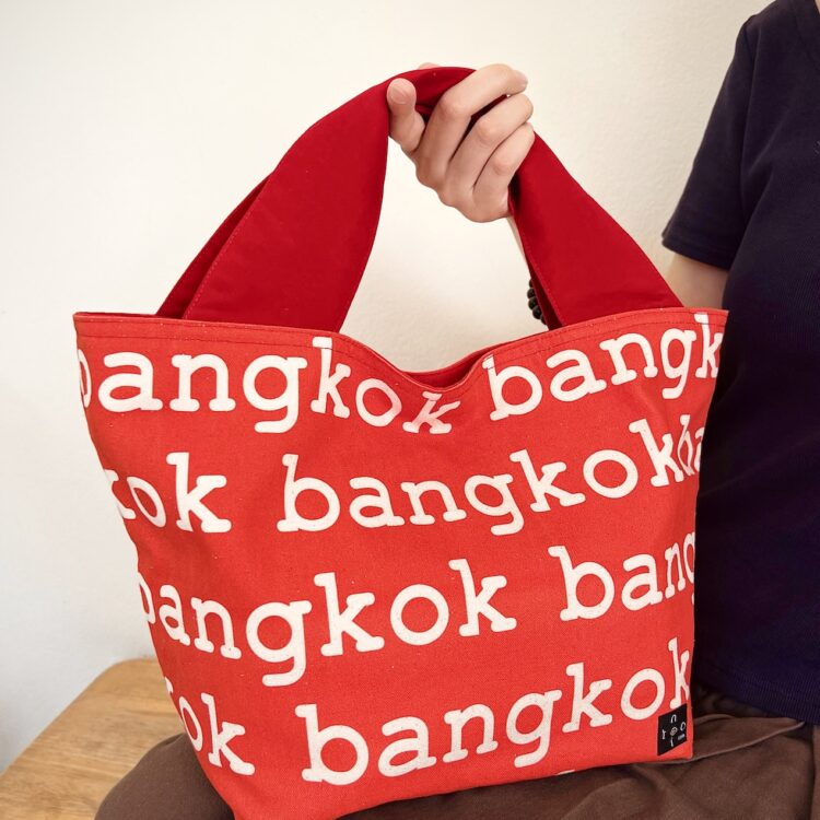 バンコク レッド キャンバス 2ハンドル トートバッグ ラージサイズ