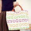 Large Rope Tote Bag Thai Numbers Rainbow Orange