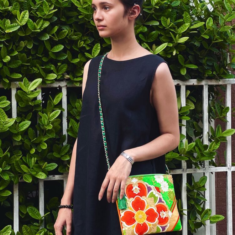 Kimono Shoulder Bag Big Flower Green