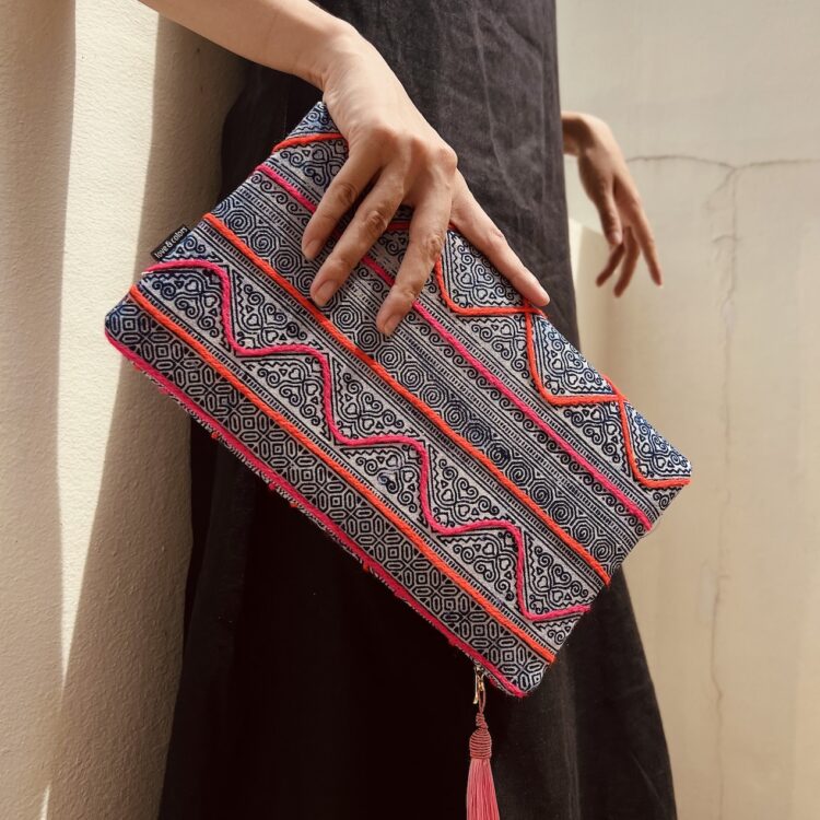 Hmong Pink Pattern Clutch Bag
