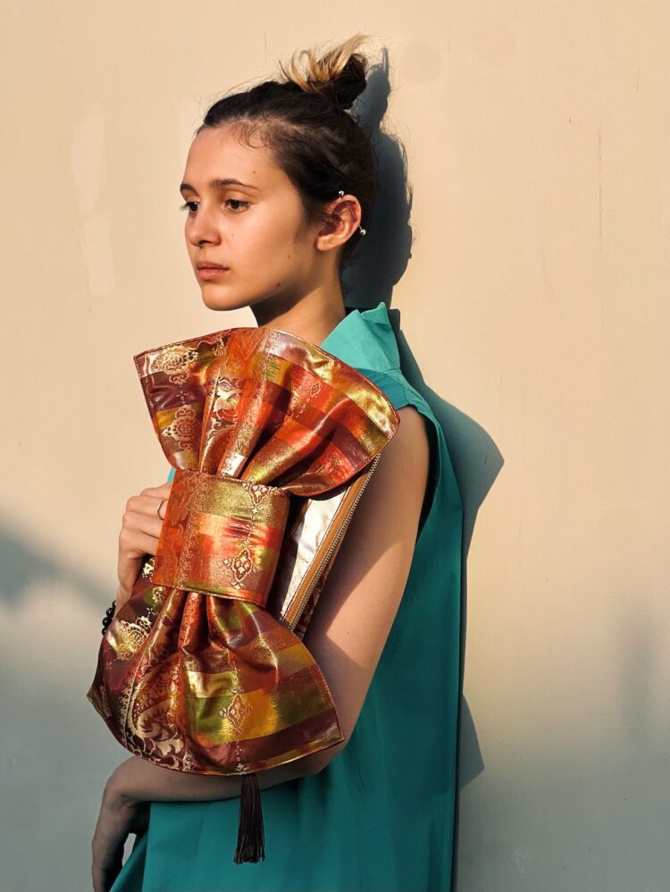Kimono Ribbon Clutch Fire Opal