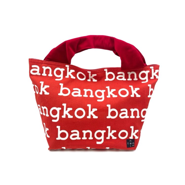 Large 2-Handle Printed Canvas Tote Bag Bangkok Red