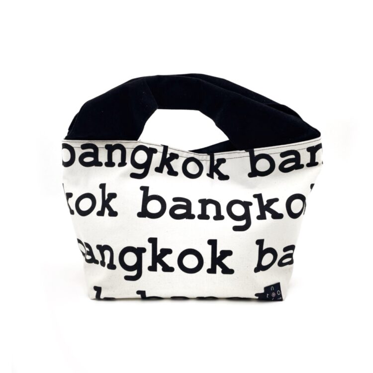 Large 2-Handle Printed Canvas Tote Bag Bangkok White