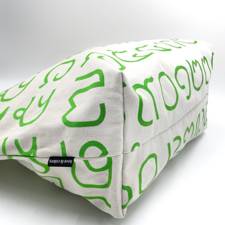 Yellow Rope Strap Tote Bag Thai Numbers Green