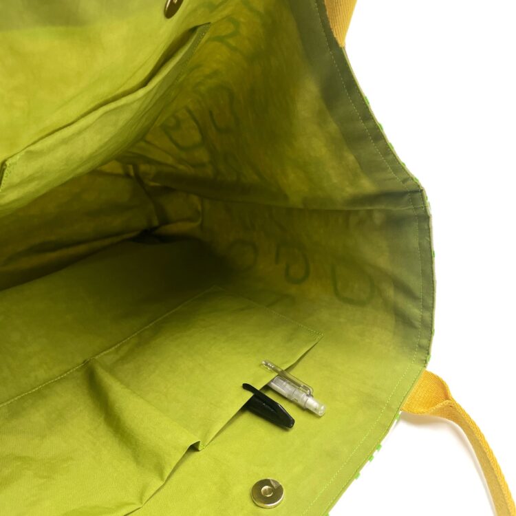 Large Yellow Rope Strap Tote Bag Thai Numbers Green