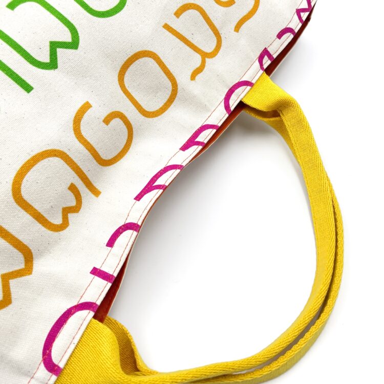 Large Rope Tote Bag Thai Numbers Rainbow Yellow