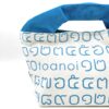 2-Handle Printed Canvas Tote Bag Thai Letters Baby Blue