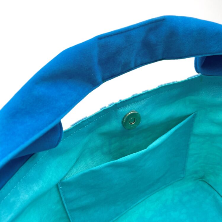 2-Handle Printed Canvas Tote Bag Thai Letters Baby Blue