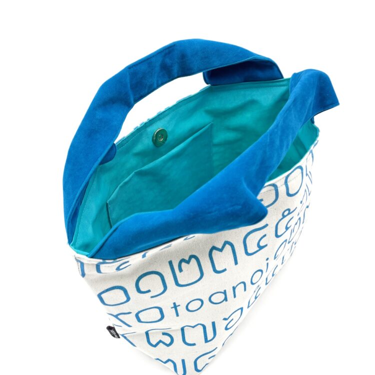 2-Handle Printed Canvas Tote Bag Thai Letters Baby Blue