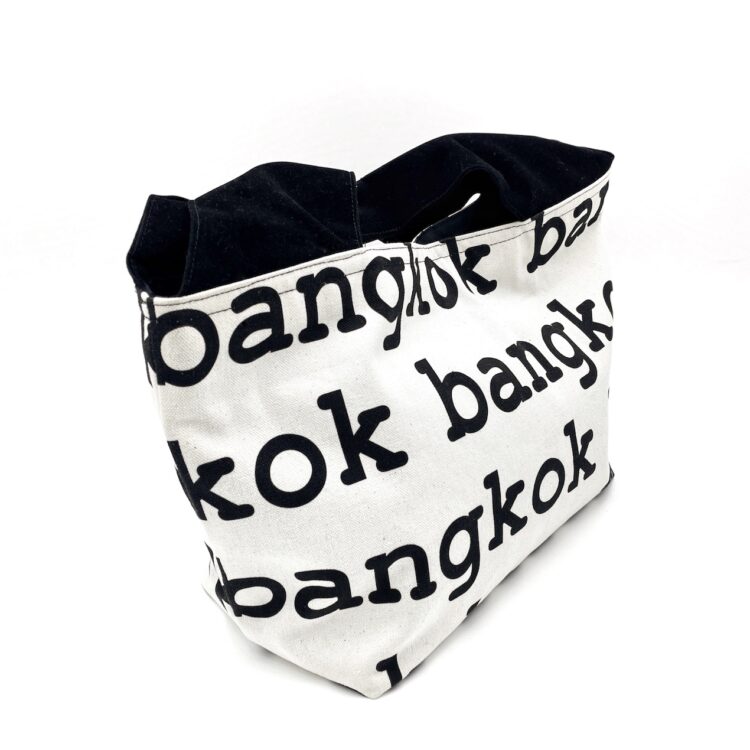 Large 2-Handle Printed Canvas Tote Bag Bangkok White