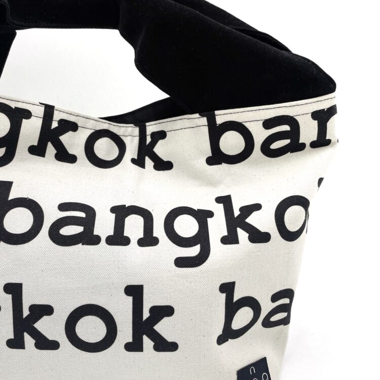 Large 2-Handle Printed Canvas Tote Bag Bangkok White