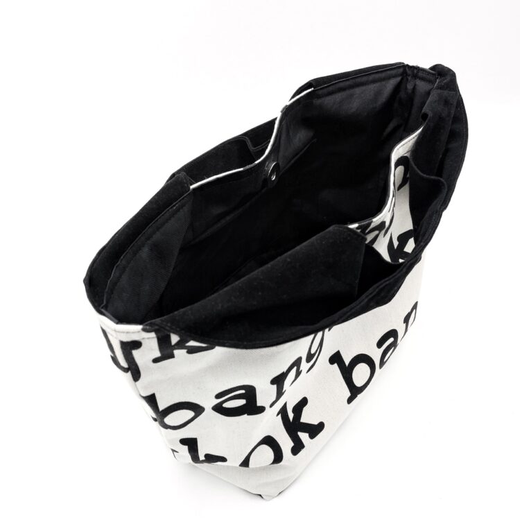 Large 2-Handle Printed Canvas Tote Bag Bangkok White