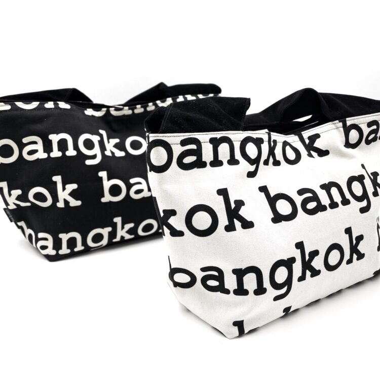 Large 2-Handle Printed Canvas Tote Bag Bangkok White