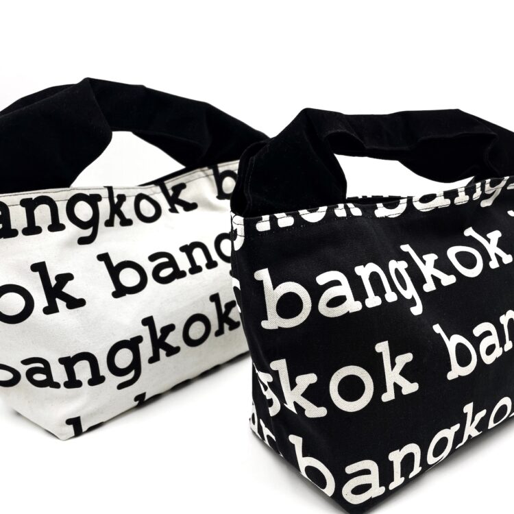 Large 2-Handle Printed Canvas Tote Bag Bangkok Black