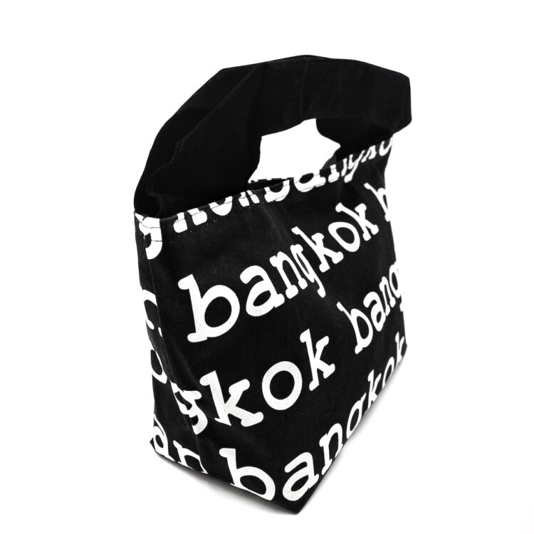 Large 2-Handle Printed Canvas Tote Bag Bangkok Black