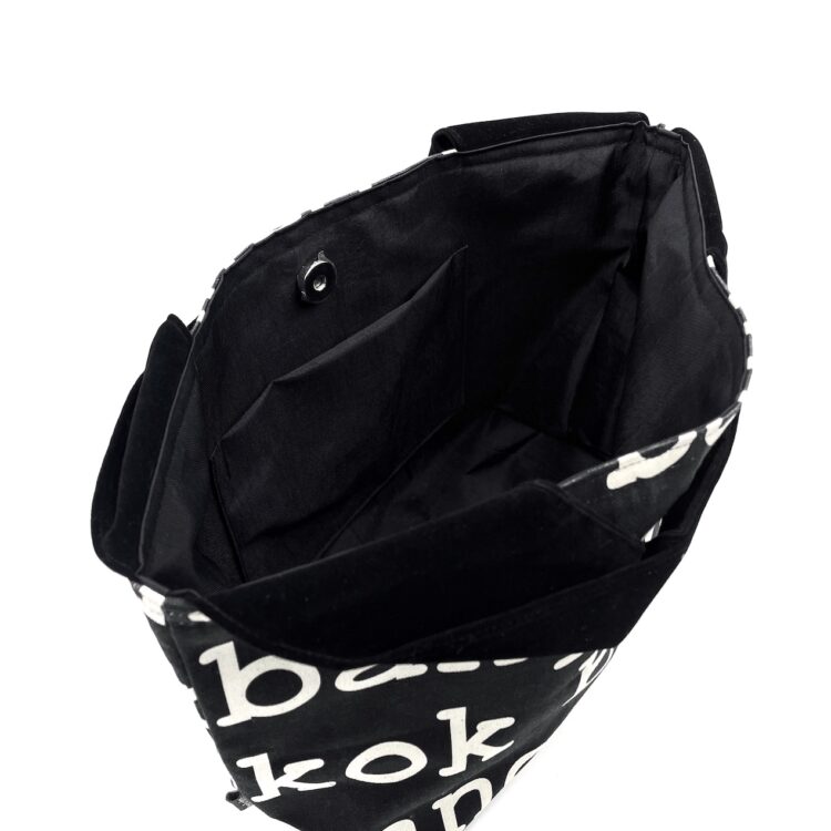 Large 2-Handle Printed Canvas Tote Bag Bangkok Black
