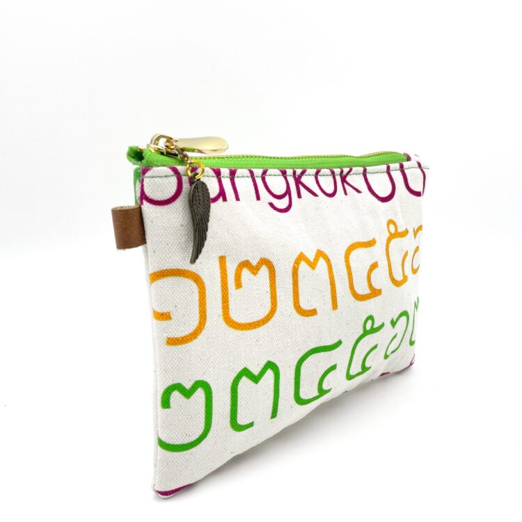 Cushion Pouch Thai Letters Rainbow Green