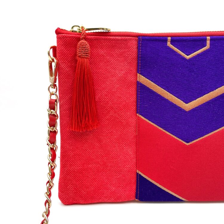 Kimono Sacoche Chain Shoulder Bag Red Crimson And Violet