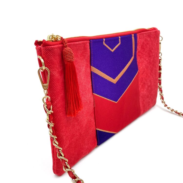 Kimono Sacoche Chain Shoulder Bag Red Crimson And Violet