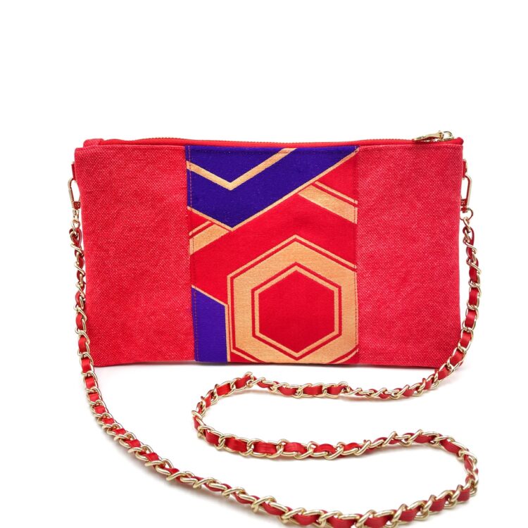 Kimono Sacoche Chain Shoulder Bag Red Crimson And Violet