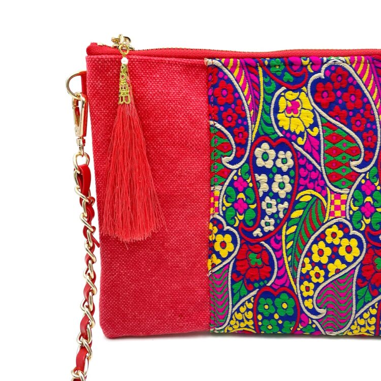 Red shoulder bag with Indian fabric