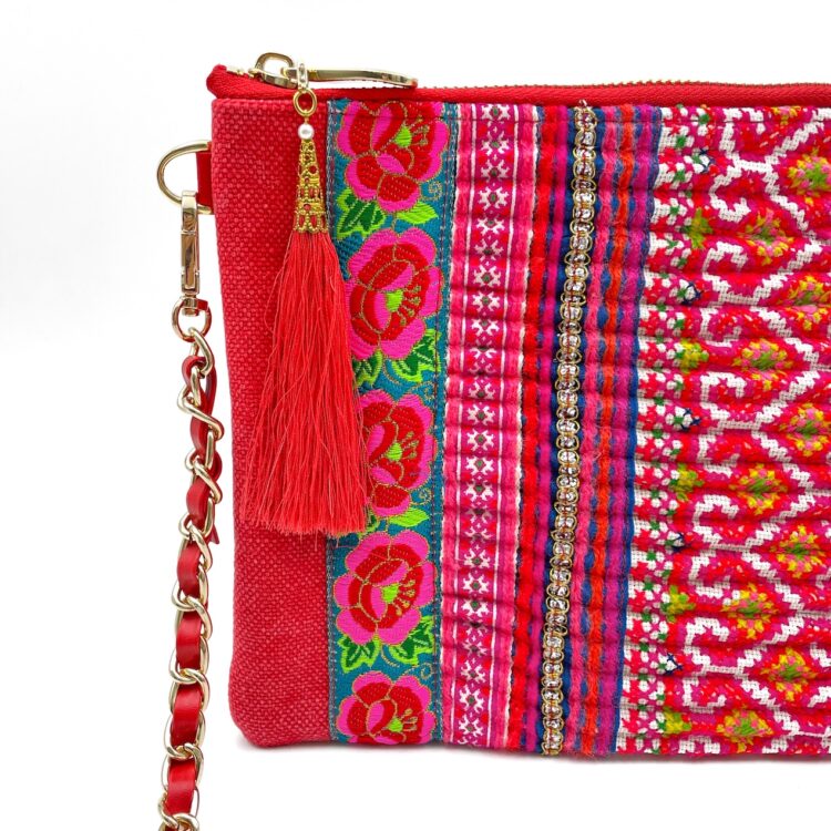 Sacoche Shoulder Bag Hmong Red Hearts With Rose