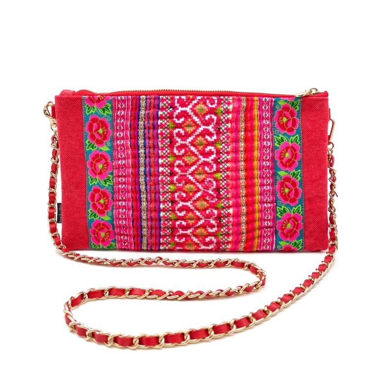 Sacoche Shoulder Bag Hmong Red Hearts With Rose