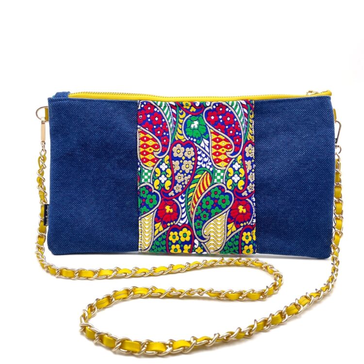 Hmong Sacoche Chain Shoulder Bag Blue Flora