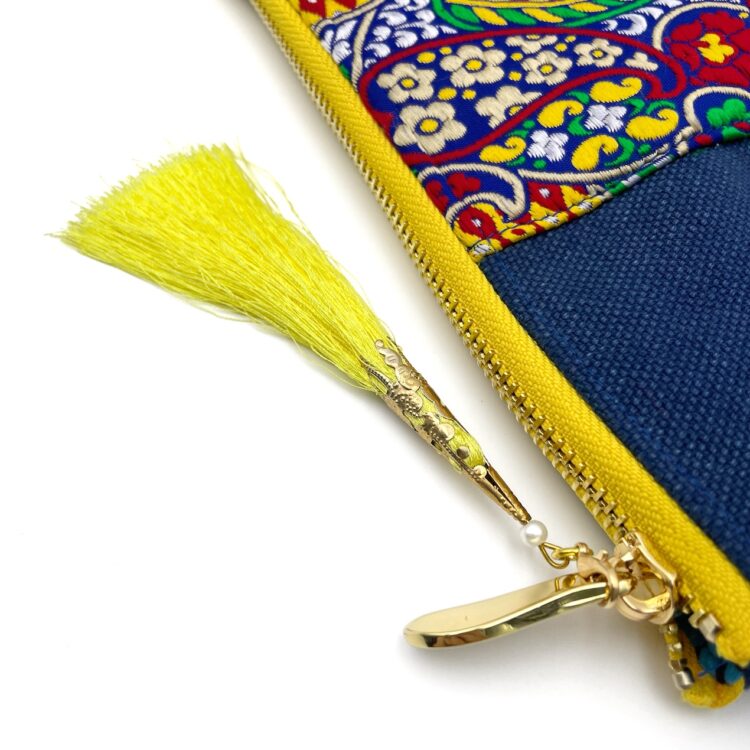 Hmong Sacoche Chain Shoulder Bag Blue Flora