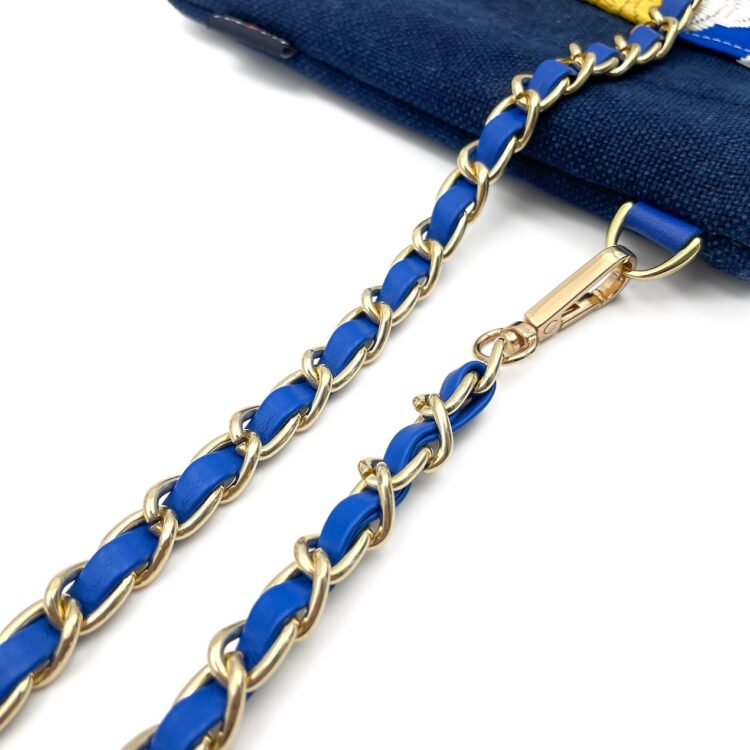 Kimono Sacoche Chain Shoulder Bag Blue Twin Bird