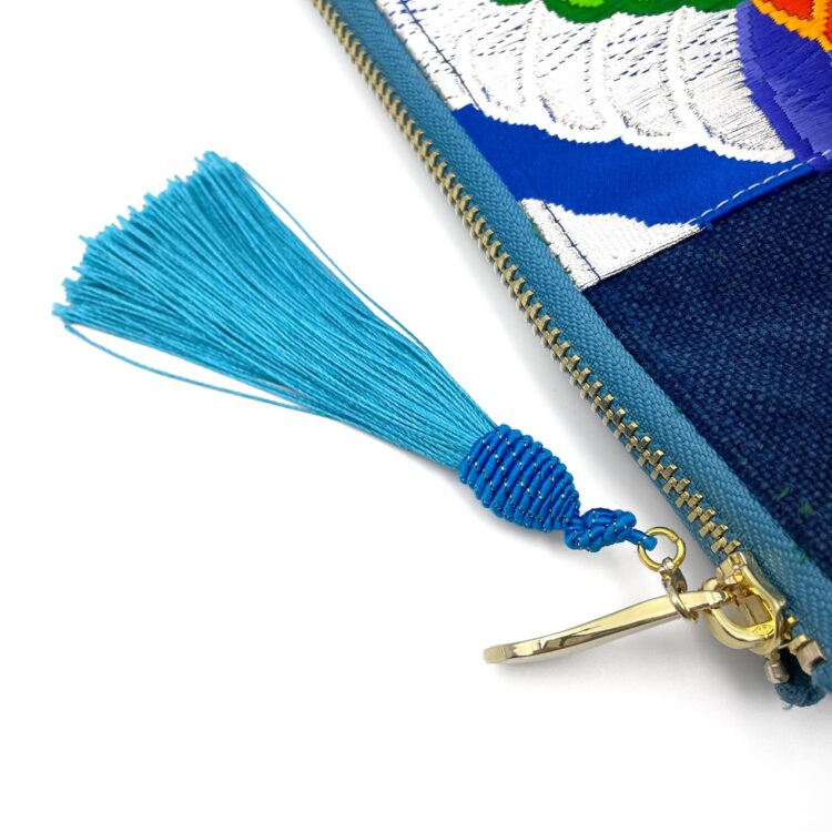 Kimono Sacoche Chain Shoulder Bag Blue Twin Bird