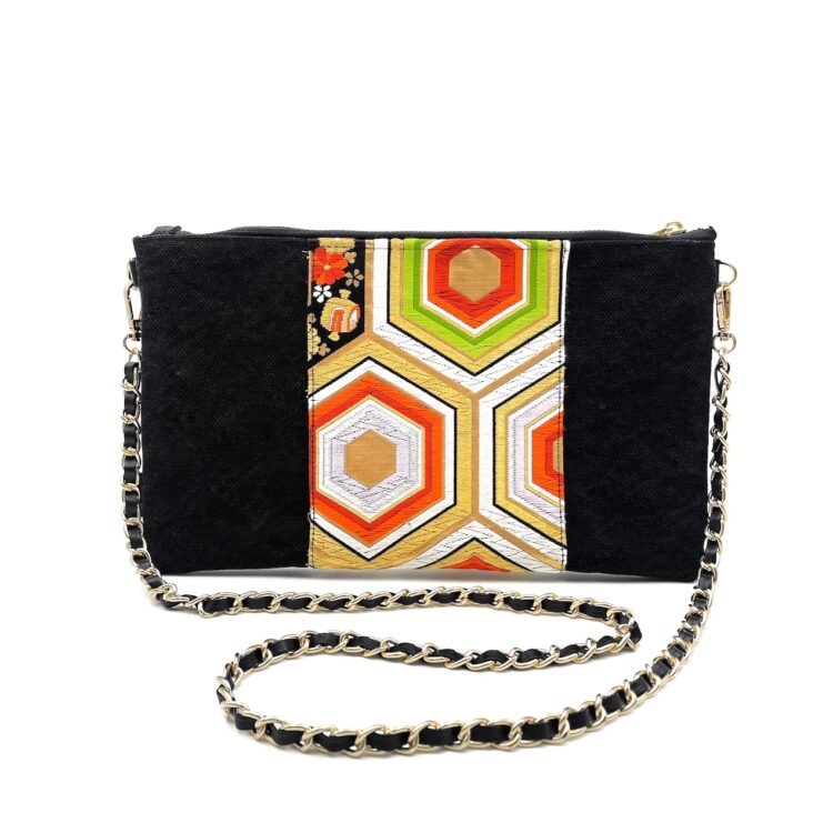 Kimono Sacoche Chain Shoulder Bag Blue Flower Night