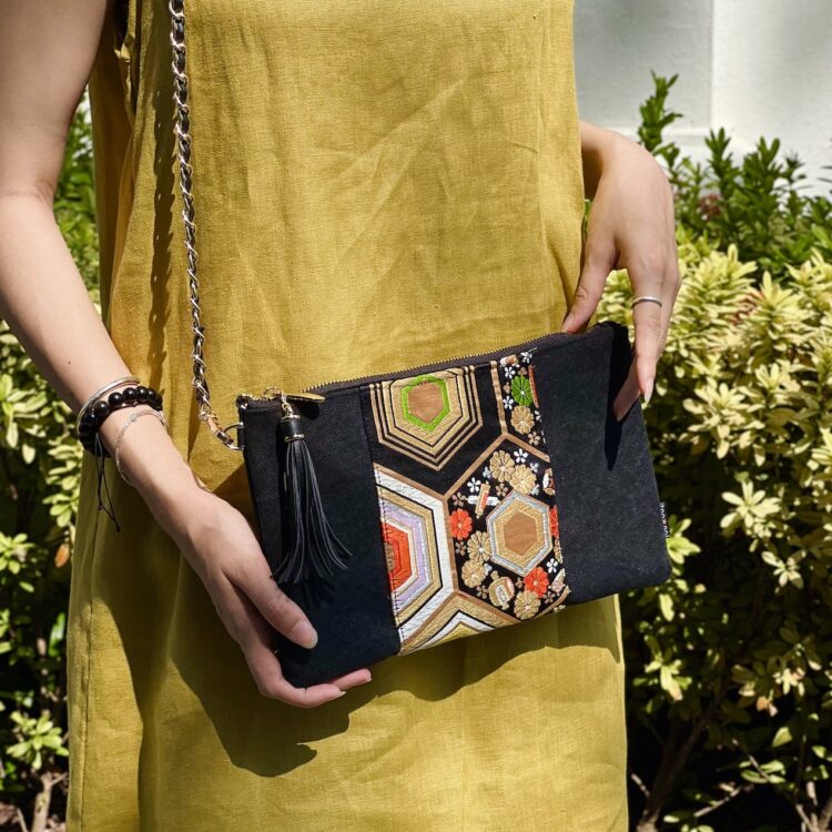 Kimono Sacoche Chain Shoulder Bag Blue Flower Night